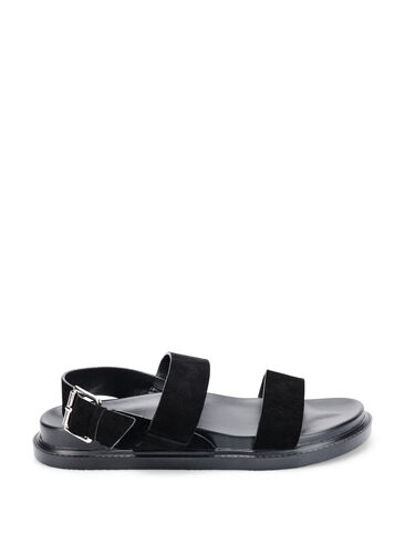 Wide fit sandal i semsket skinn, Black, Packshot image number 0