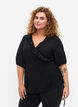 wrap Bluse i viskose med 1/2 ermer, Black, Model image number 0