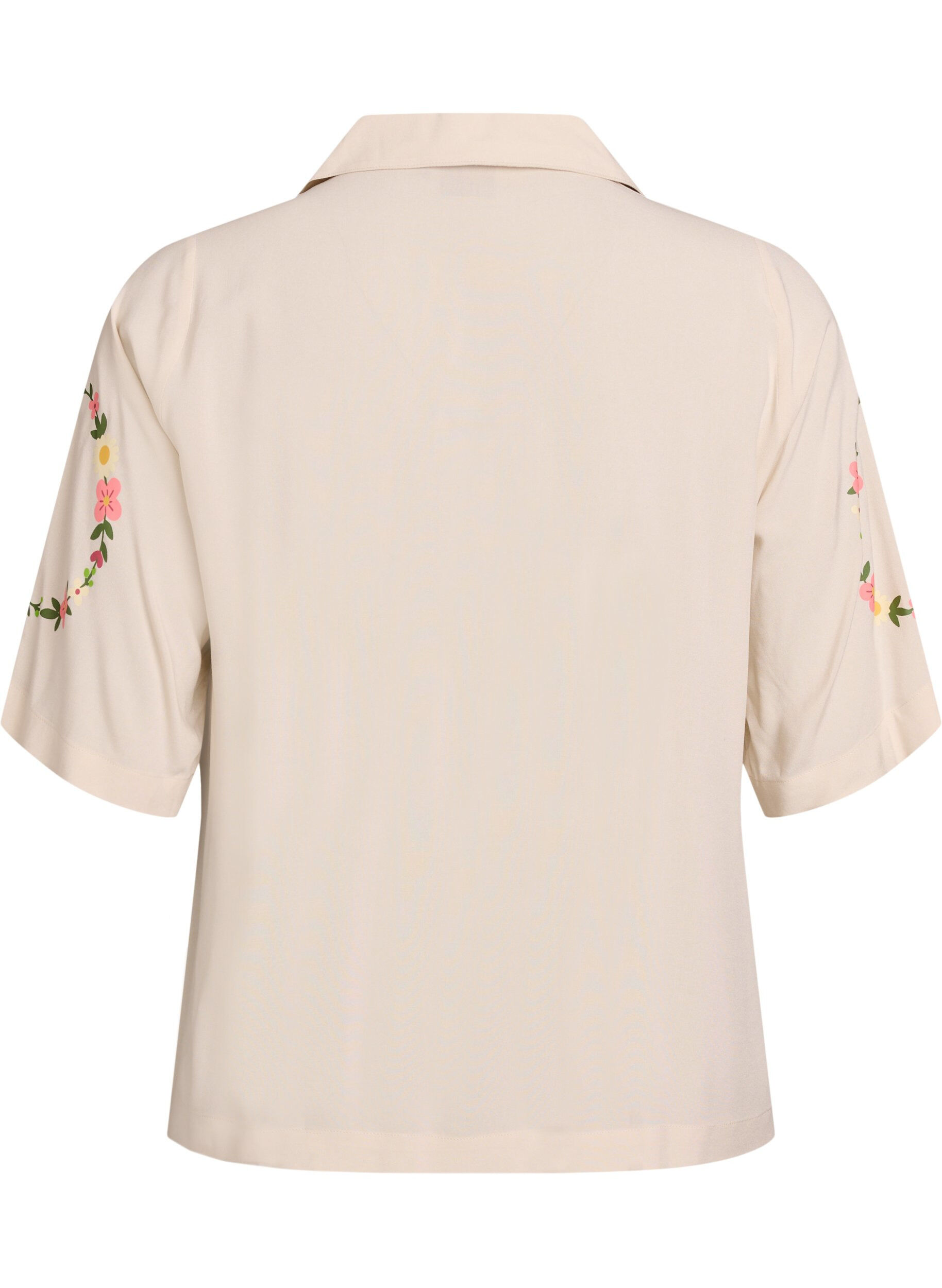 Zizzi Pyjamatopp i viskose med knyting og blomstertrykk, Beige, Packshot image number 1