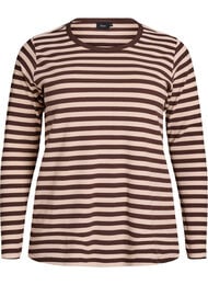 Stripete bluse med lange ermer, Brun