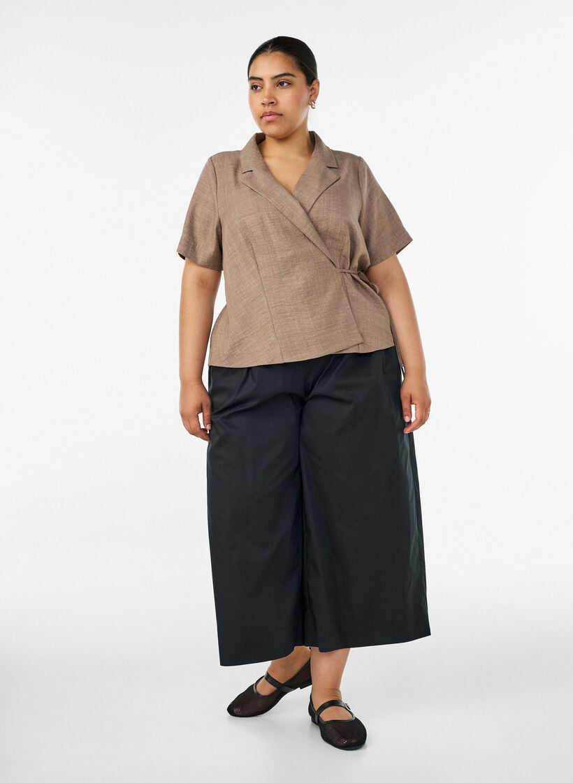 Omslagsskjorte med knyting, Brun, Model image number 1