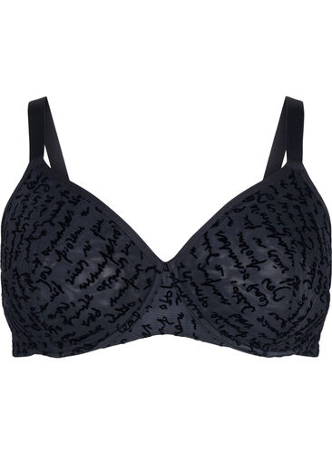 Heldekkende BH med teksttrykk, Black, Packshot image number 0