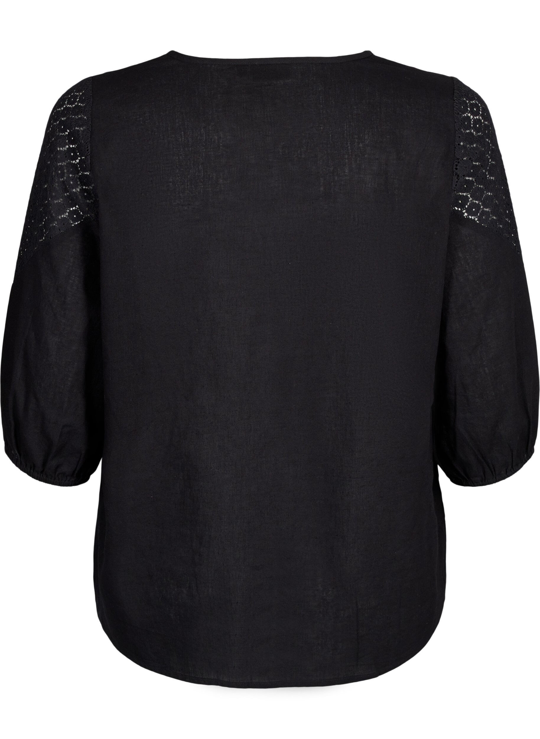 Zizzi Bluse i bomullsblanding med lin og heklede detaljer, Black, Packshot image number 1