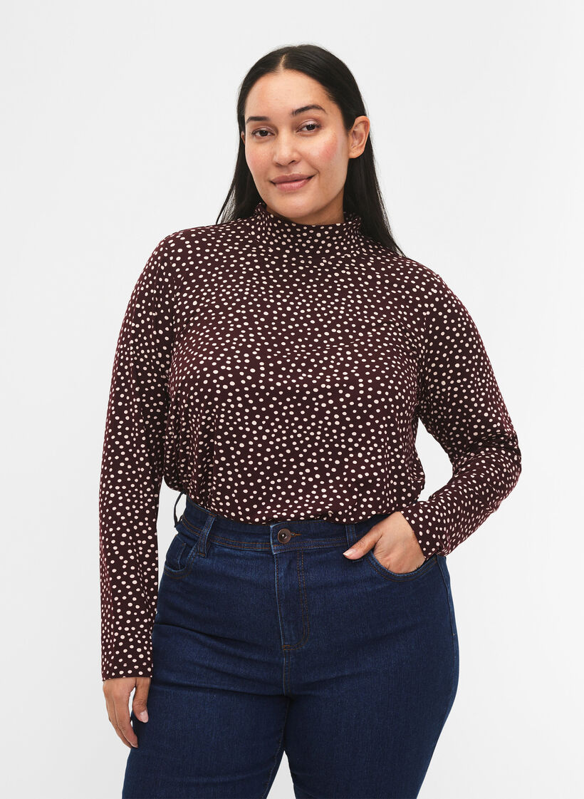 FLASH - Bluse med lange ermer og turtleneck, Mørk Bordeaux, Model image number 0