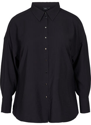 Viskoseskjorte med lange ermer, Black, Packshot image number 0