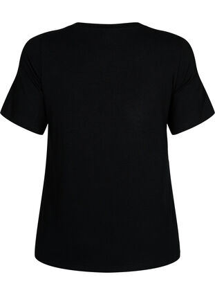 T-skjorte i viskose med ribbet struktur, Black, Packshot image number 1