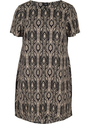 Mønstrete kjole med korte ermer, Graphic AOP, Packshot image number 0