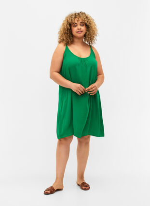 Ensfarget kjole i viskose med stropper, Jolly Green, Model image number 0