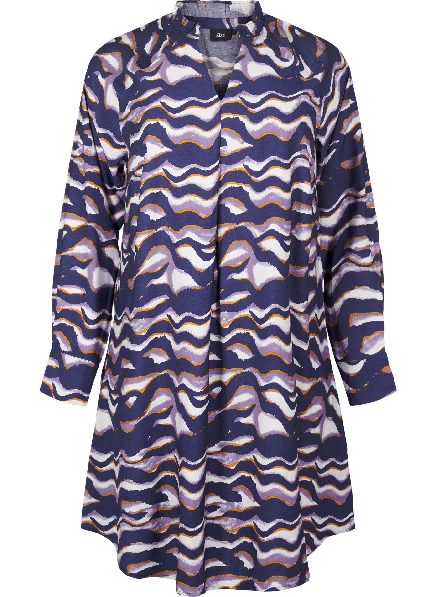 Zizzi Knelang kjole med print og A-form, Naval Academy AOP, Packshot image number 0