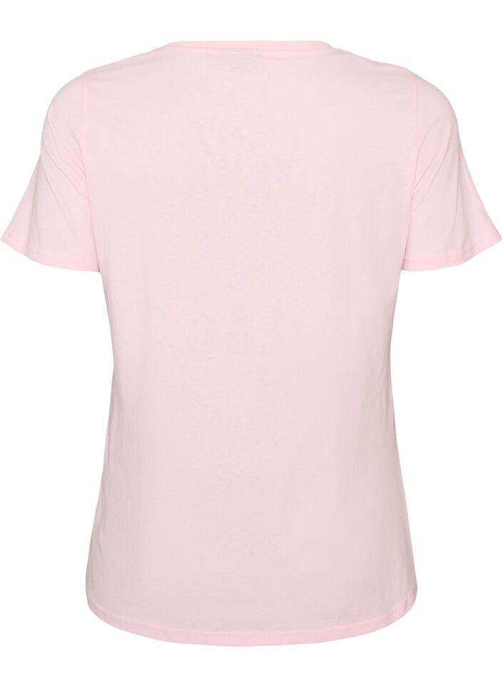 Bomulls T-skjorte med trykk foran, Rosa, Packshot image number 1