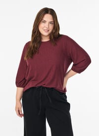 Bluse med tekstur og 3/4 ermer, Rød Bluse med tekstur og 3/4 ermer, Rød, Model