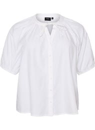 Skjortebluse med knappelukking og knytebelte, Hvit