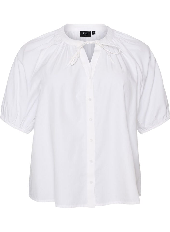 Skjortebluse med knappelukking og knytebelte, Hvit, Packshot image number 0