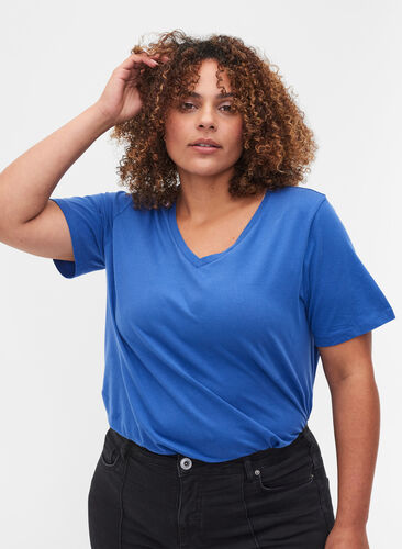 Basis T-skjorte med V-hals, Dazzling Blue, Model image number 0