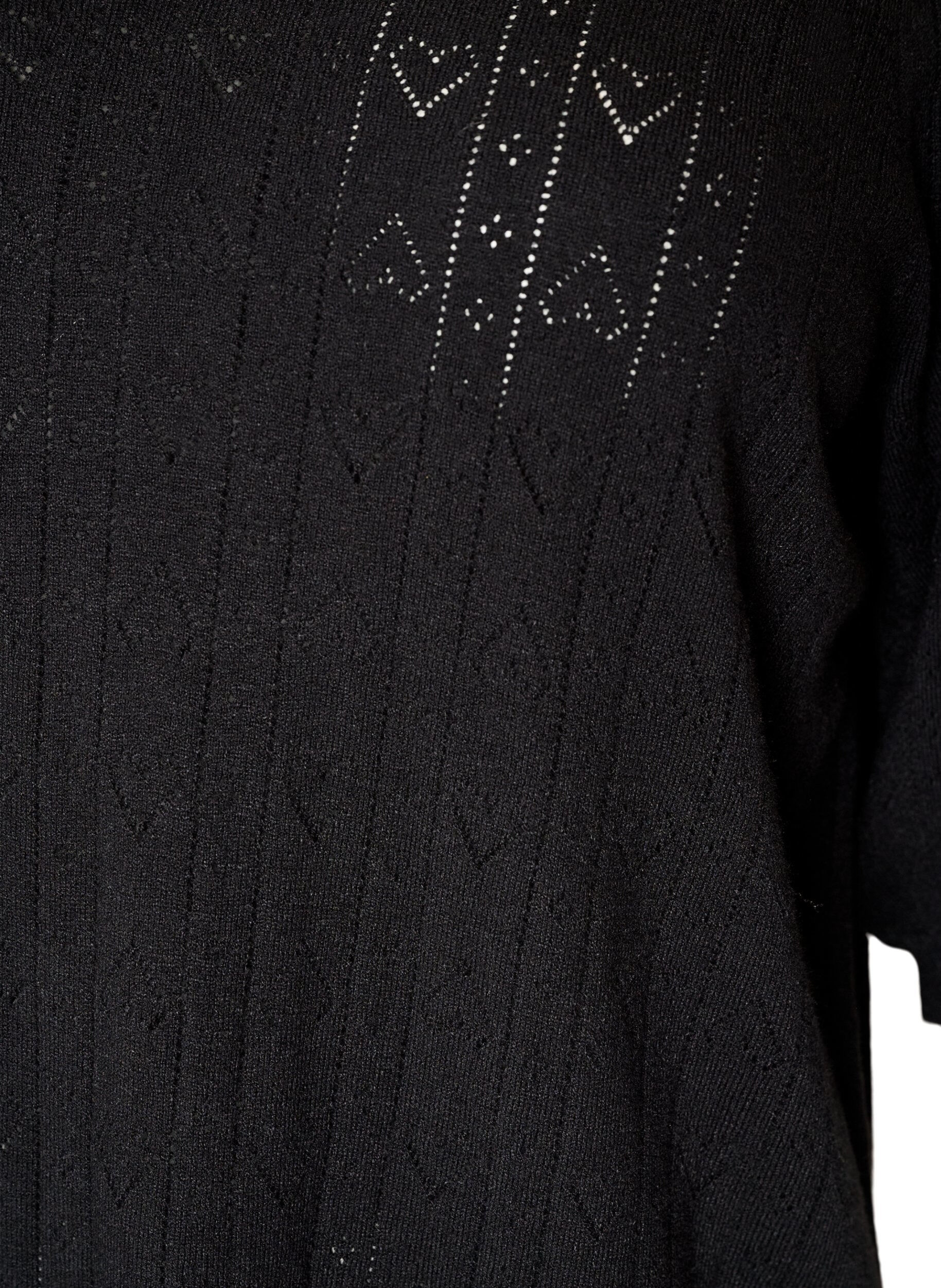 ZizziKortermet strikkebluse med pointellem&oslash;nster, Svart, Packshot image number 2