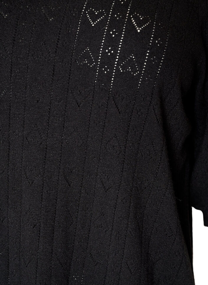 Kortermet strikkebluse med pointellem&oslash;nster, Svart, Packshot image number 2