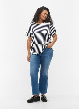 Basis T-skjorter i bomull, 2 stk., Navy/Navy Stripe, Model image number 2