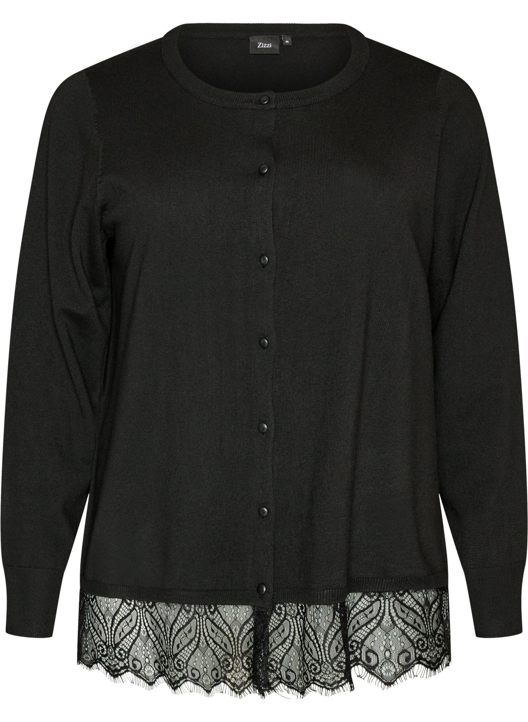 Cardigan med bred blondekant