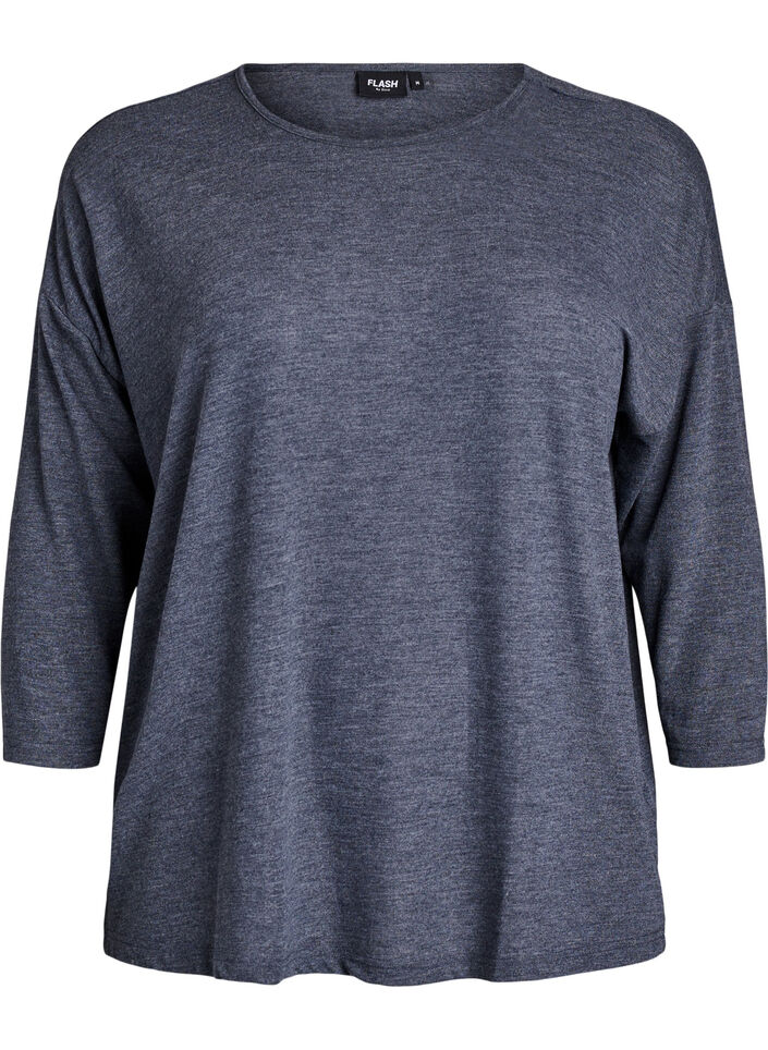 Jersey bluse med 3/4 ermer, Gr&aring;, Packshot image number 0