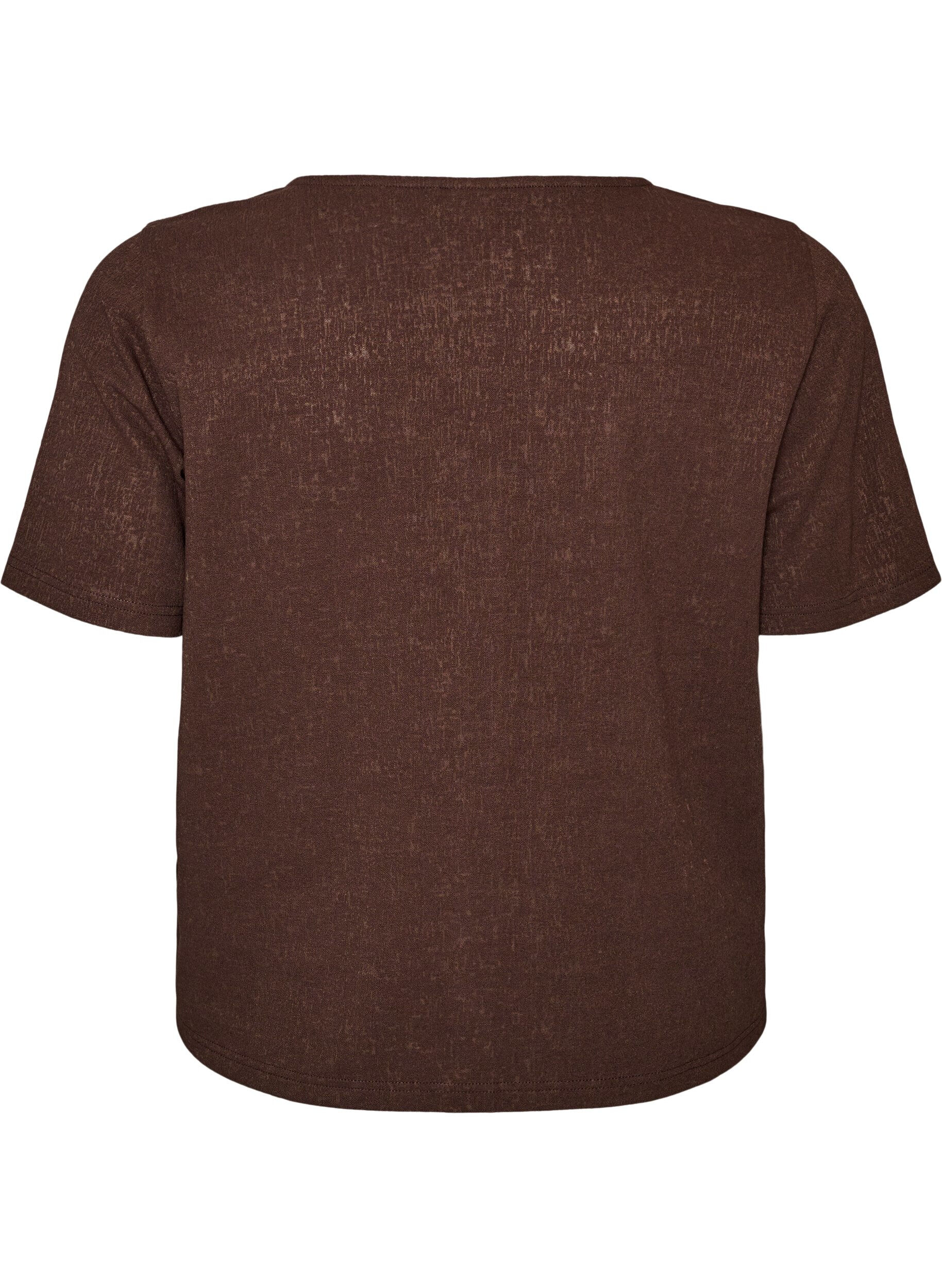 ZizziTeksturert bomullsbluse med knappelukking, Brun, Packshot image number 1