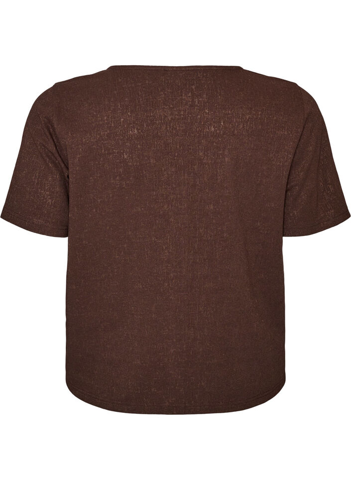 Teksturert bomullsbluse med knappelukking, Brun, Packshot image number 1
