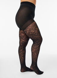 70 denier push-up strømpebukser med rosemønster, Black