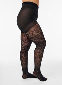70 denier push-up strømpebukser med rosemønster, Svart 70 denier push-up strømpebukser med rosemønster