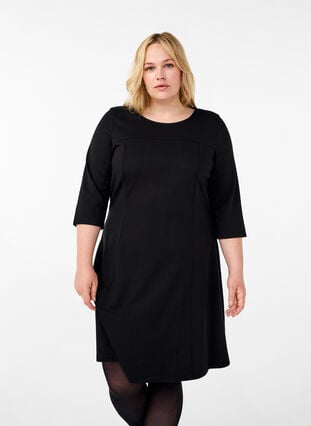 Zizzi Kjole i A-linje med 3/4-ermer, Svart, Model image number 0