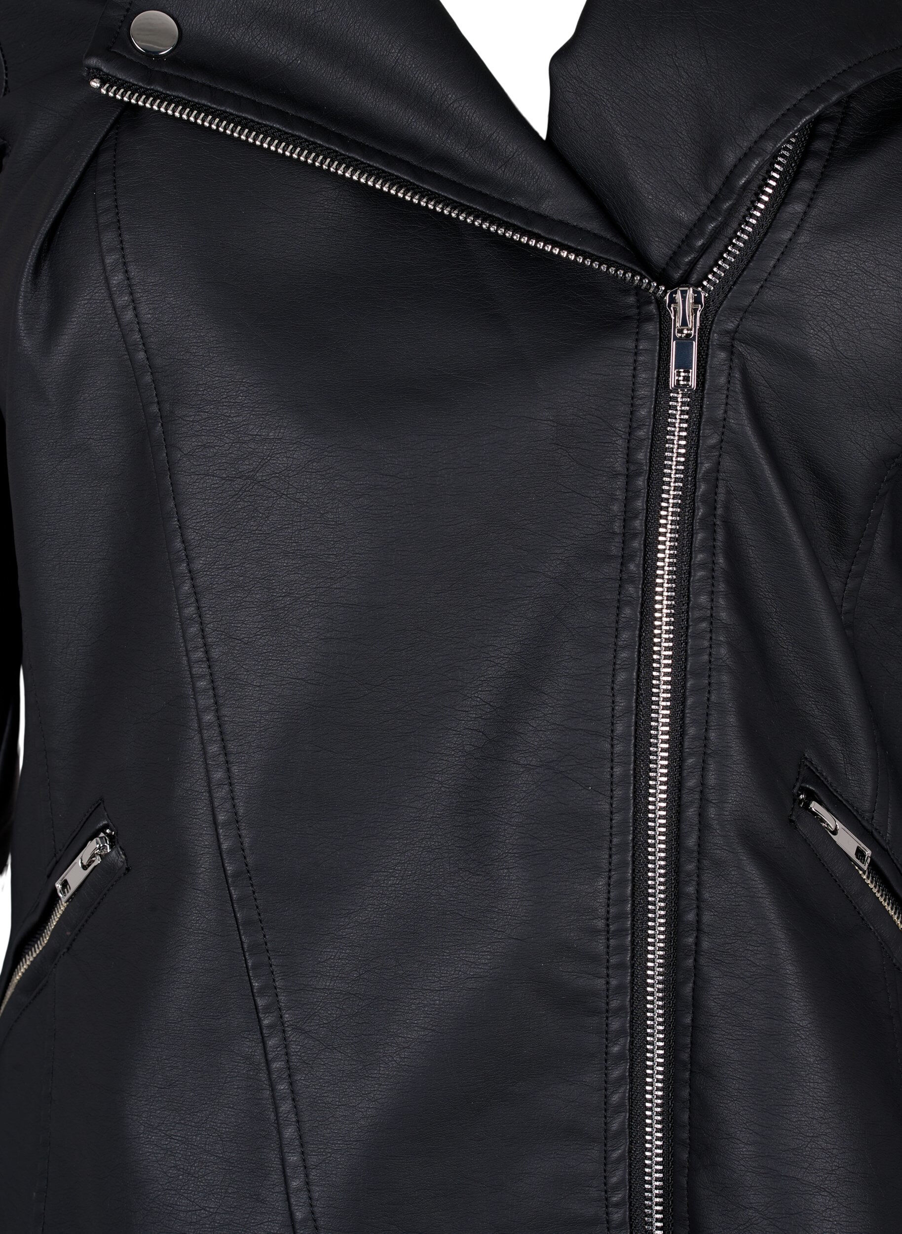ZizziBiker jakke i imitert skinn, Svart, Packshot image number 2