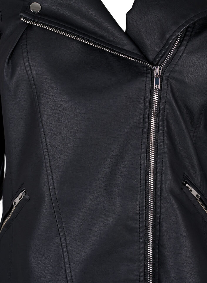 Biker jakke i imitert skinn, Svart, Packshot image number 2