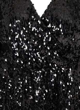 Langermet paljettkjole med V-hals og omslagseffekt, Black, Packshot image number 2