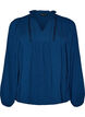 Bluse med V-hals og heklet b&aring;nd, Bl&aring;, Packshot image number 0