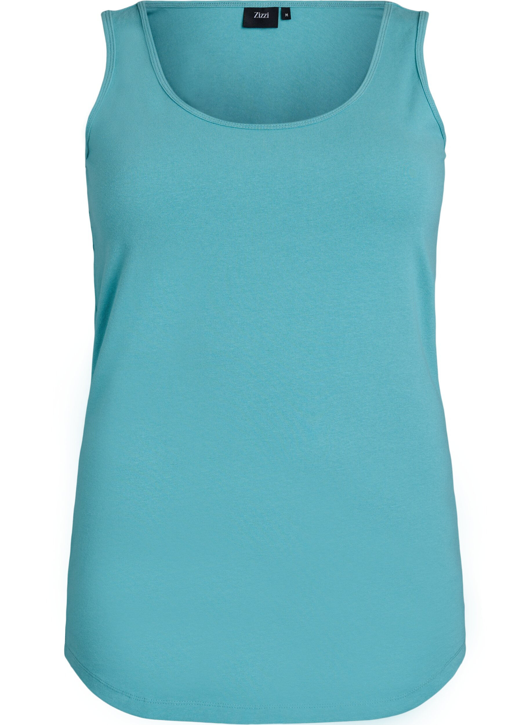 ZizziEnsfarget basic topp i bomull, Bl&aring;, Packshot image number 0