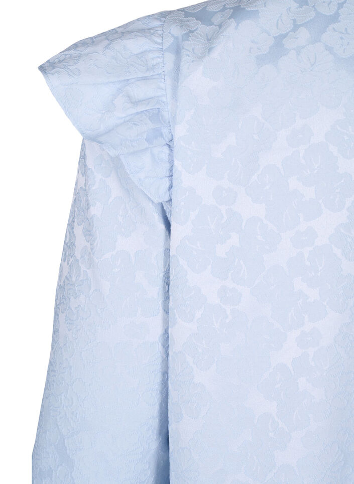 Jacquardkjole med lange ermer og volangdetalj, Blå, Packshot image number 3