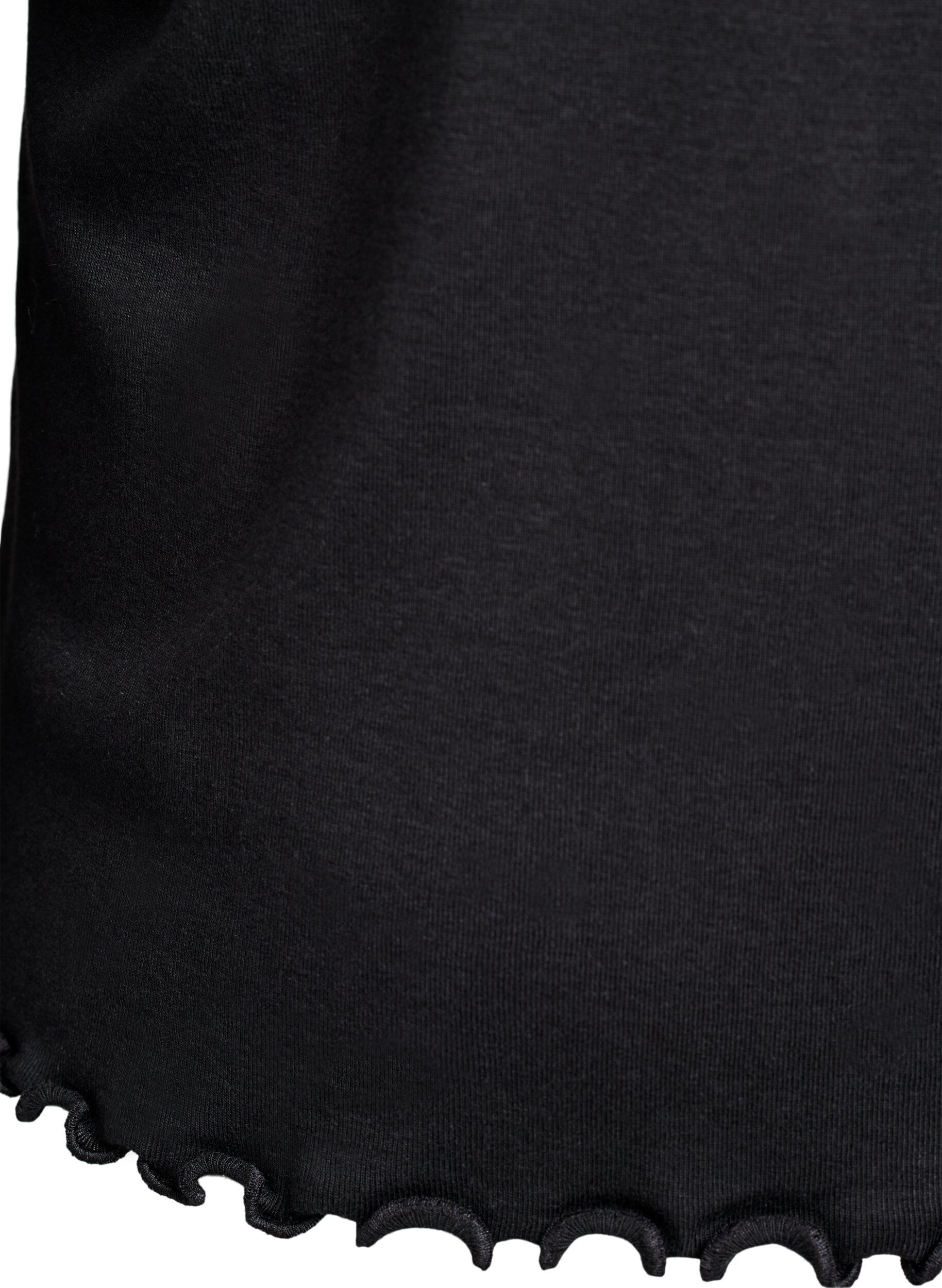 Zizzi Jerseybluse med knapper og b&oslash;lgede kanter, Svart, Packshot image number 3