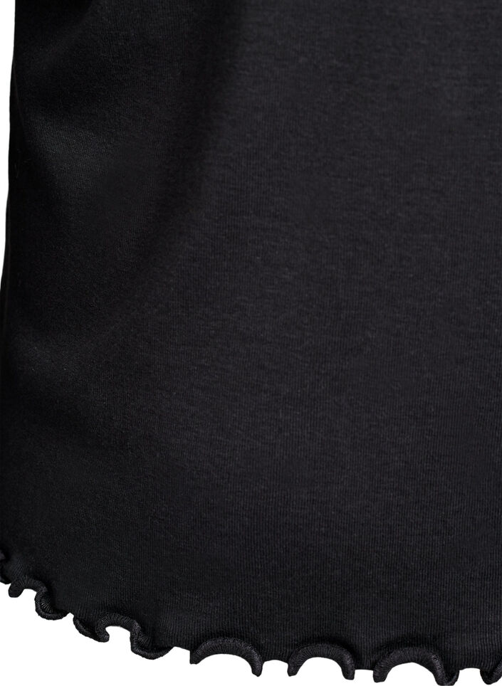 Jerseybluse med knapper og bølgede kanter, Svart, Packshot image number 3