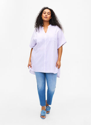 Stripete skjorte med brystlommer, White/LavenderStripe, Model image number 2