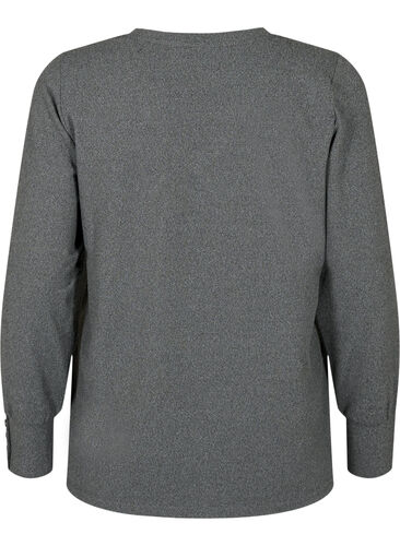 Langermet bluse med bred mansjett og knapper, Dark Grey Melange, Packshot image number 1