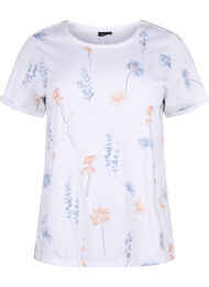 T-skjorte i økologisk bomull med blomstertrykk, White W. Blue flower