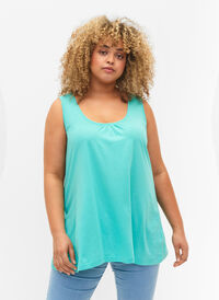 Topp med A-form og rund hals, Turquoise, Model