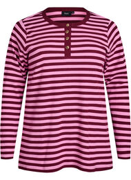 Stripete jerseybluse med ribbet tekstur, Beg. Pink/C. Martini