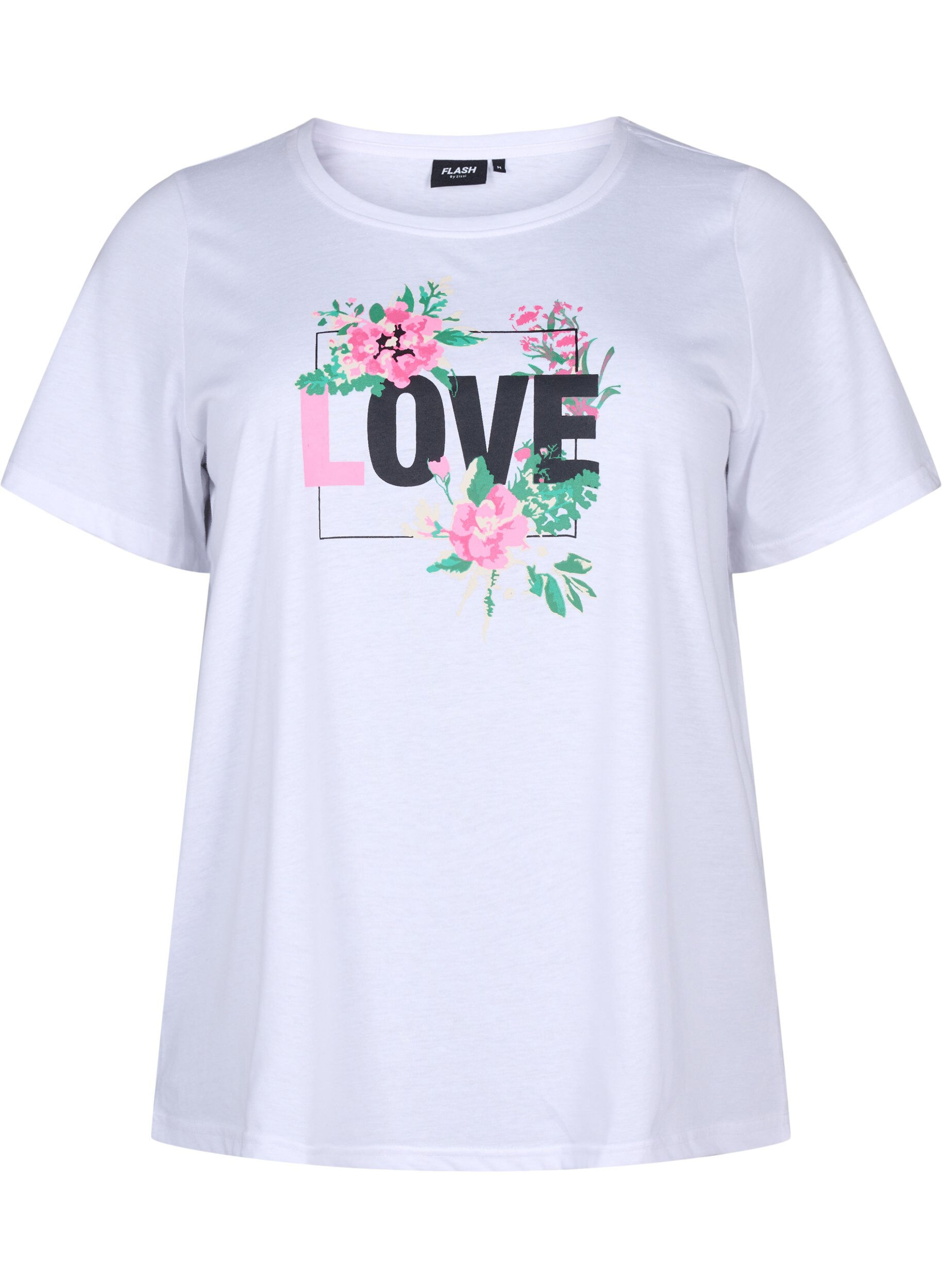 Zizzi FLASH - T-skjorte med motiv, Bright White Love, Packshot image number 0