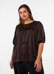 Satengbluse med sl&oslash;yfer og albuelange ermer, Brun, Model image number 0