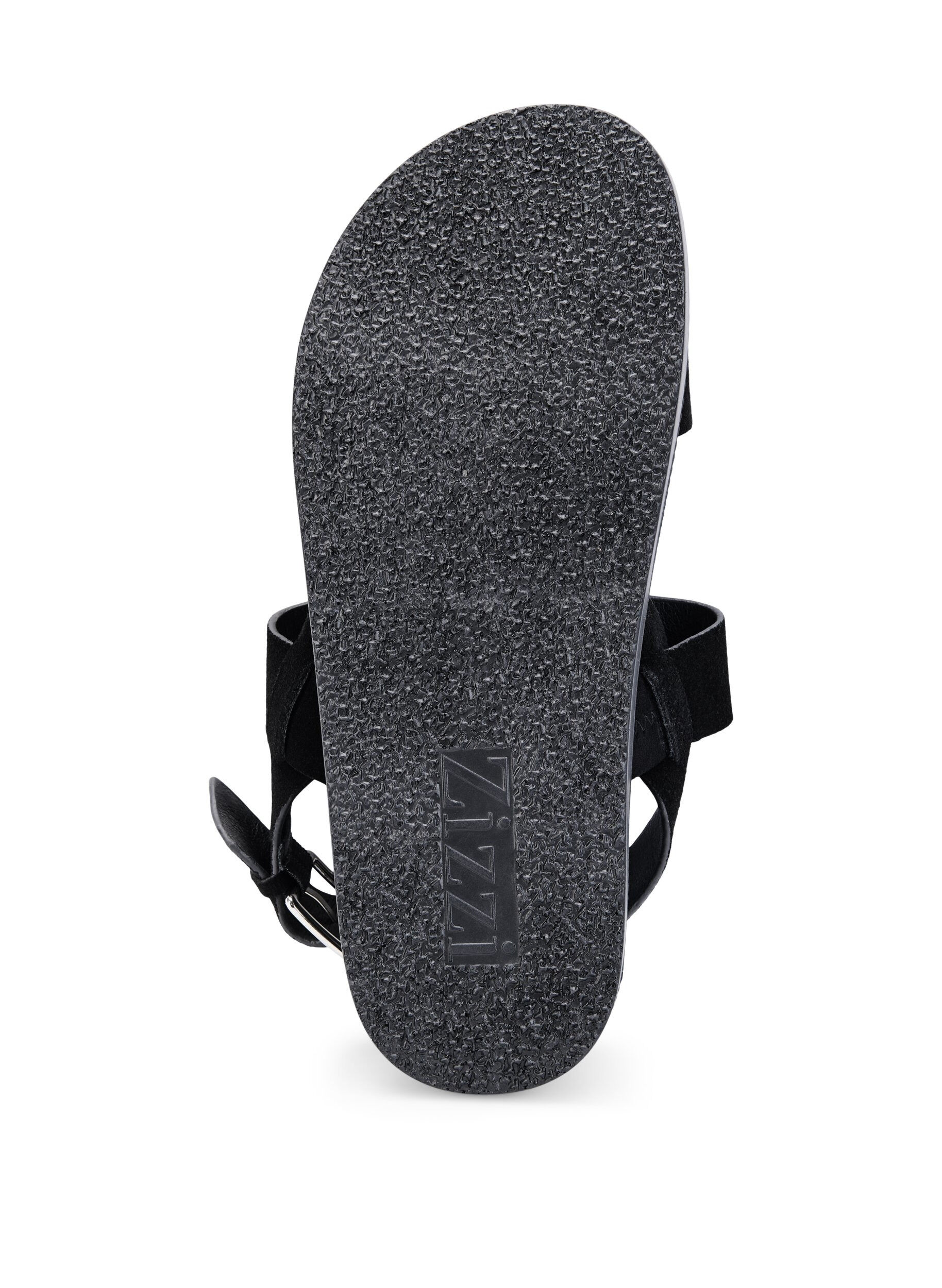Zizzi Wide fit sandal i semsket skinn, Black, Packshot image number 3