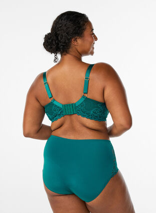 Zizzi Høymidjede mikrofibertruser med blonder, Grønn, Model image number 1