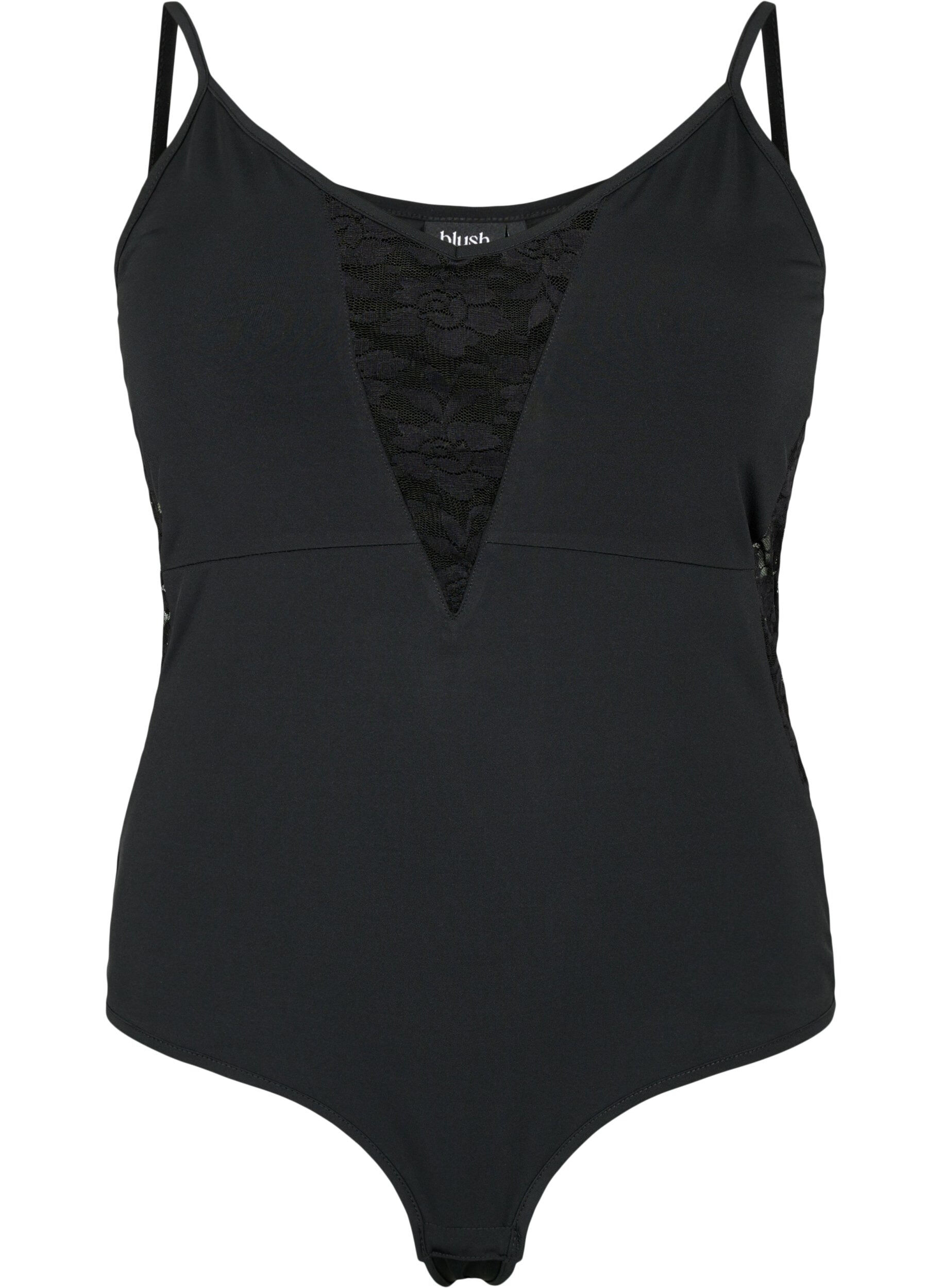 Zizzi Bodystocking med blonder og smale stropper, Black, Packshot image number 0