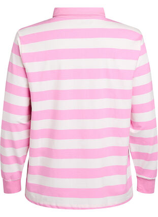 Zizzi Stripete poloskjorte med frottédetaljer, Bubblegum w. White, Packshot image number 1