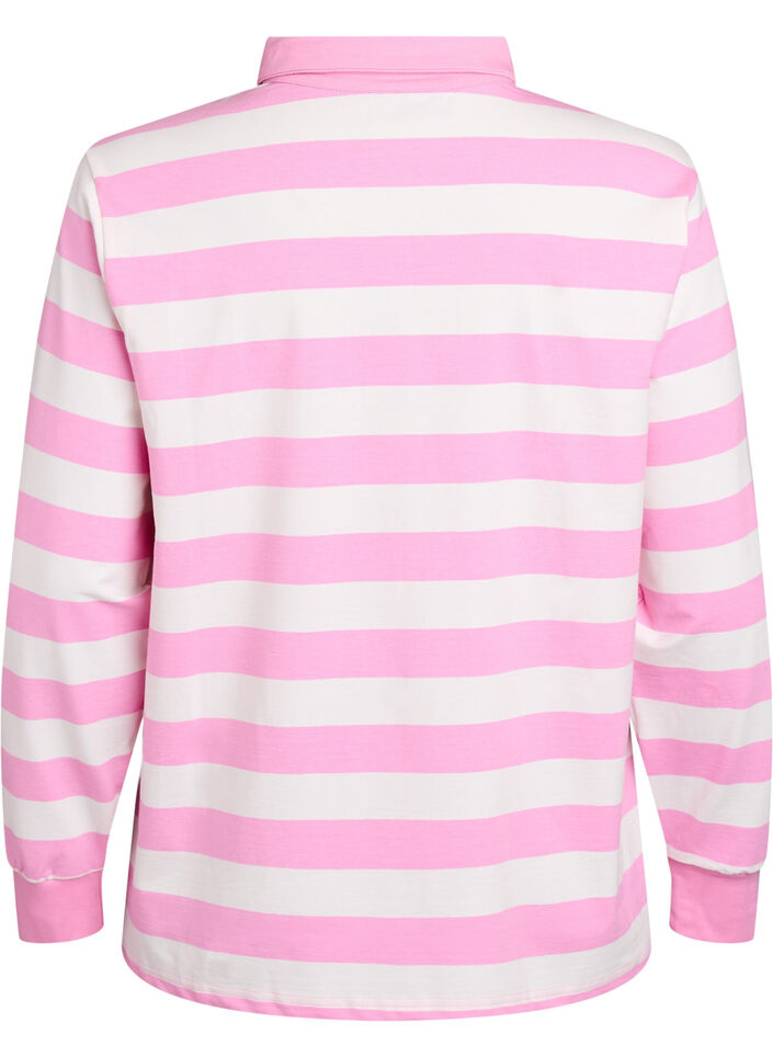 Stripete poloskjorte med frottédetaljer, Bubblegum w. White, Packshot image number 1