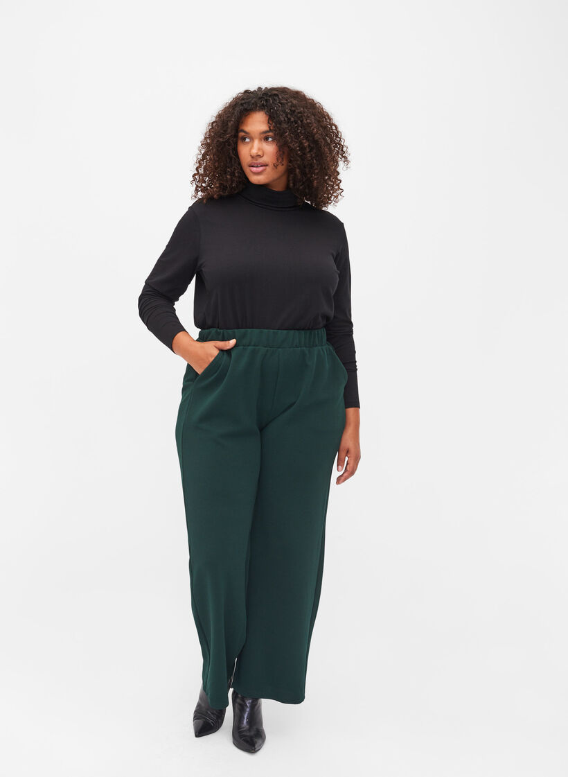 Langermet bomullsbluse med rullekrage, Solid Black, Model image number 2