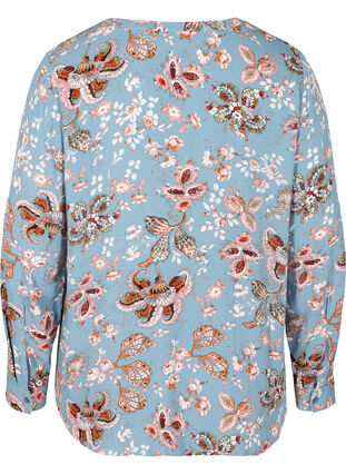 Blomstrete bluse i viskose, Light Blue Paisley, Packshot image number 1